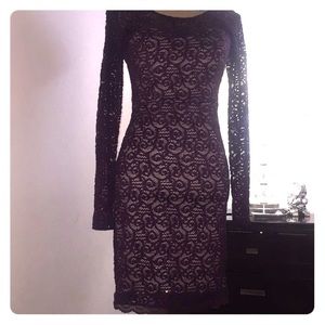 Purple mini Lace Long Sleeve dress